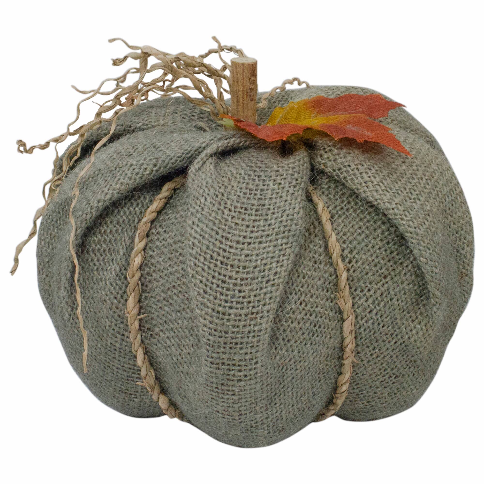 7" Green Burlap Autumn Harvest Tabletop Pumpkin